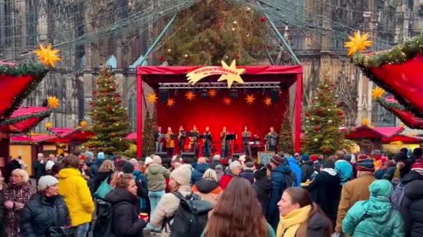Karácsony Piac Közelében Cathedral Church Saint Peter Katolikus Katedrális Köln — Stock videók