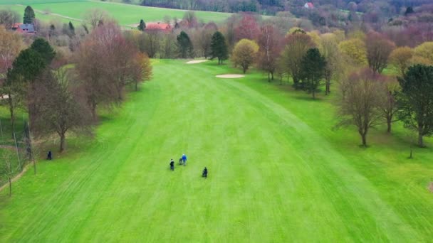 Aerial Drone Sunset View Green Golf Course Spring Beautiful Golf — Stock Video