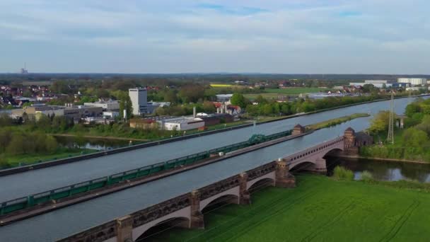 Widok Powietrza Most Wodny Minden Nad Rzeką Weser Mittellandkanal Minden — Wideo stockowe