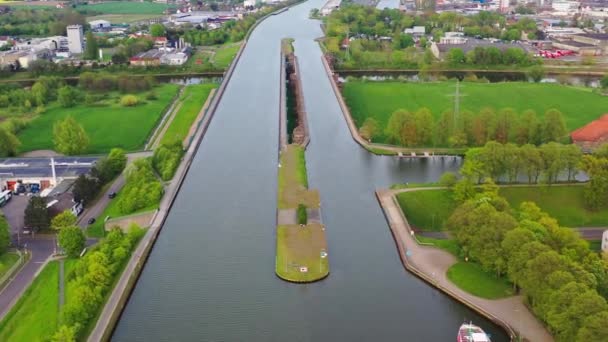 Αεροφωτογραφία Της Γέφυρας Minden Water Πάνω Από Τον Ποταμό Weser — Αρχείο Βίντεο