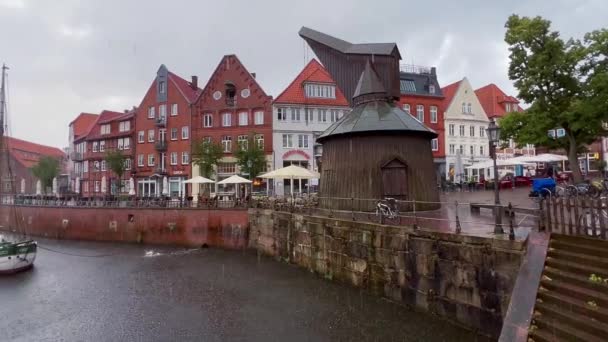 Chuva Aterro Centro Histórico Cidade Hanseática Stade Baixa Saxônia Alemanha — Vídeo de Stock