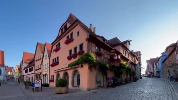 Tysk Traditionell Arkitektur Korsvirkeshus Historiska Centrum Rothenburg Der Tauber Bayern — Stockvideo
