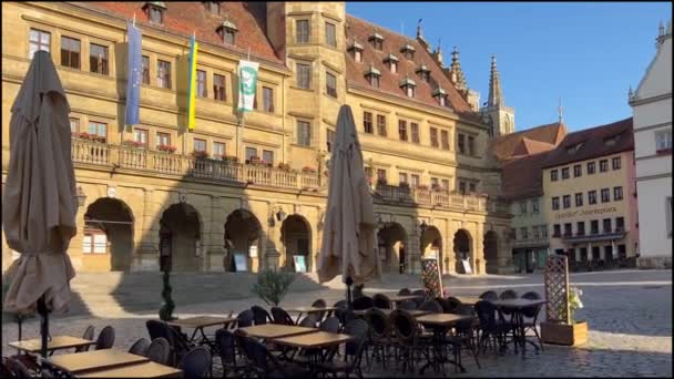 Deutsche Traditionelle Architektur Fachwerkhäuser Historischen Zentrum Rothenburg Der Tauber Bayern — Stockvideo