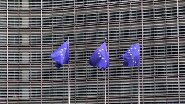 Banderas Unión Europea Sede Del Edificio Berlaymont Comisión Europea Bruselas — Vídeos de Stock
