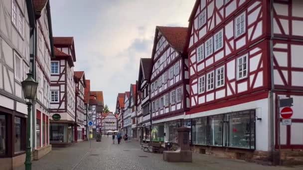 Tyska Traditionella Arkitektur Fachwerk Trähus Historiska Centrum Melsungen Hessen Tyskland — Stockvideo