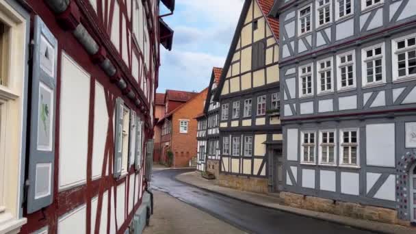 Německé Tradiční Architektura Fachwerk Dřevěné Domy Historickém Centru Melsungen Hesensko — Stock video