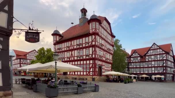 Duitse Traditionele Architectuur Fachwerk Houten Huizen Historisch Centrum Melsungen Hessen — Stockvideo