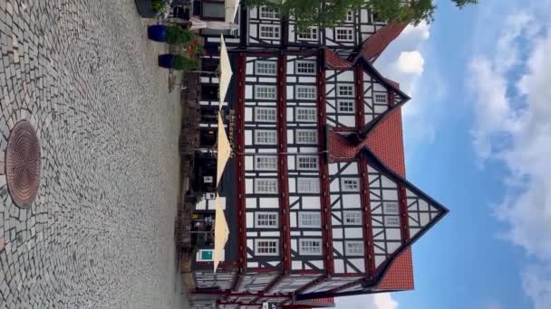 Tyska Traditionella Arkitektur Fachwerk Trähus Historiska Centrum Melsungen Hessen Tyskland — Stockvideo