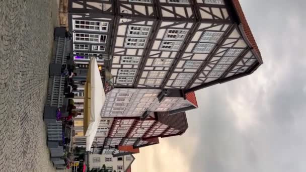 German Traditional Architecture Fachwerk Wooden Houses Historical Center Melsungen Hesse — Stock Video