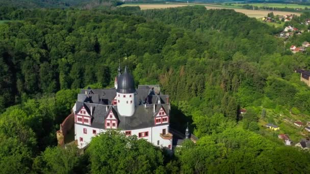 Aerial Drone View Medieval Φρούριο Κάστρο Rochsburg Στις Όχθες Του — Αρχείο Βίντεο