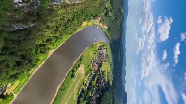 Bastei Bridge Saxon Schweiz National Park Stranden Floden Elbe Sachsen — Stockvideo