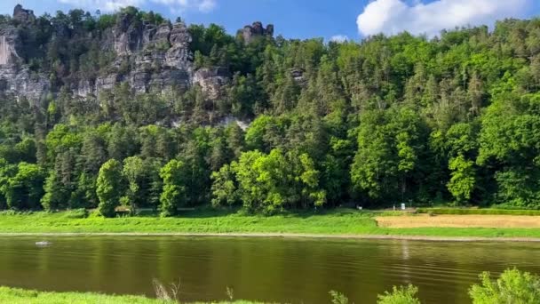 Jembatan Bastei Taman Nasional Swiss Saxon Tepi Sungai Elbe Saxony — Stok Video