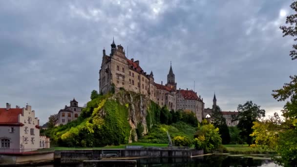 Sunset Time Lapse Medieval Sigmaringen Castle Mountain Danube River Baden — Vídeo de stock