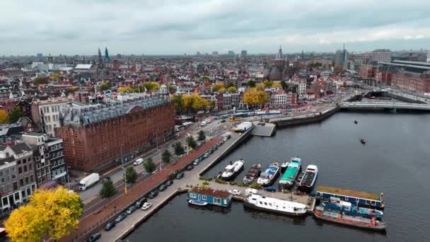 Havadan Insansız Hava Aracı Amsterdam Sonbahar Şehir Manzarası Dar Eski — Stok video