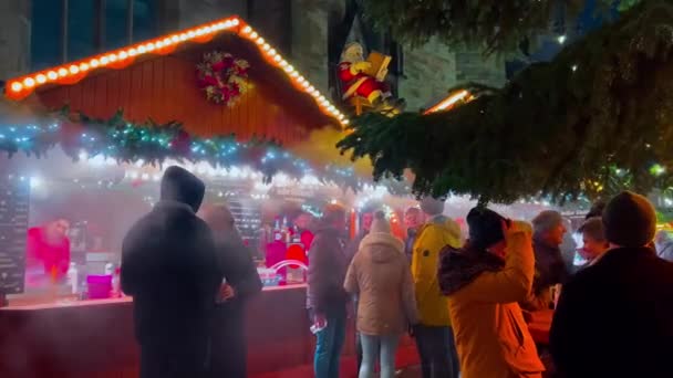 Straße Geschmückt Für Silvester Und Weihnachtsmarkt Osnabrück Nordrhein Westfalen Deutschland — Stockvideo