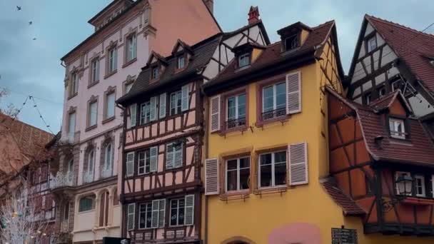 Jul Och Nyår Historiska Centrum Distriktet Petite Venedig Colmar Alsace — Stockvideo