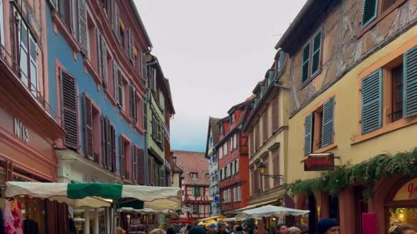Weihnachten Und Neujahr Der Altstadt Petite Venice Colmar Elsass Frankreich — Stockvideo