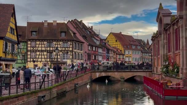 Noël Nouvel Dans Centre Historique Petite Venise Colmar Alsace France — Video