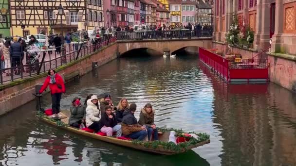 Navidad Año Nuevo Centro Histórico Petite Venice Colmar Alsacia Francia — Vídeos de Stock