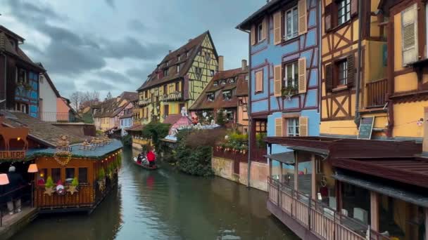 Tarih Merkezi Petite Venice Colmar Alsace Fransa Noel Yeni Yıl — Stok video