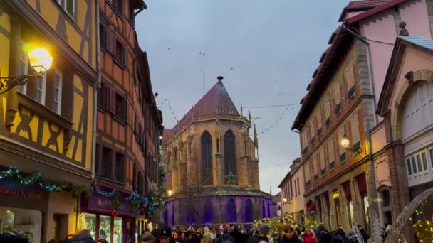Weihnachten Und Neujahr Der Altstadt Petite Venice Colmar Elsass Frankreich — Stockvideo