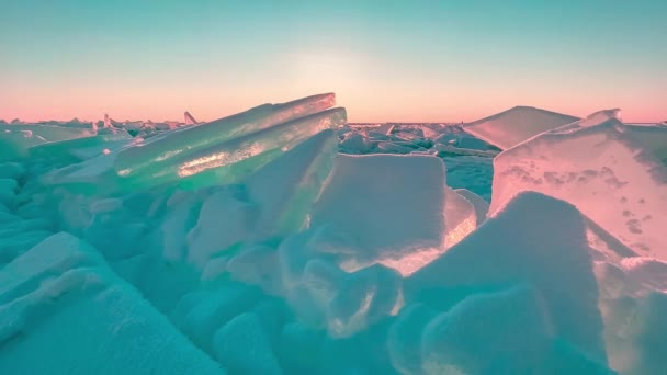 Lago Invierno Congelado Baikal Siberia Rusia Bloques Hielo Hummocks Nieve — Vídeos de Stock