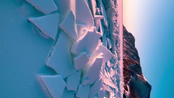 Lago Invierno Congelado Baikal Siberia Rusia Bloques Hielo Hummocks Nieve — Vídeos de Stock
