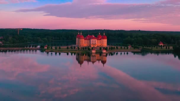 Letecký Pohled Středověký Vodní Hrad Moritzburg Sasko Anhaltsko Německo Evropa — Stock video