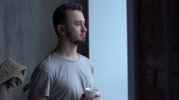 Eşcinsel Adamın Belindeki Portreyi Kaldır Eşine Arkadan Sarıl Pencerede Ele — Stok video
