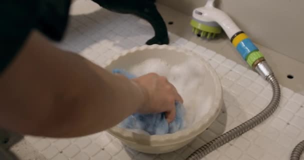 Female Washing Ass Butt Dog Sponge Close Shot Slow Motion — Vídeo de Stock