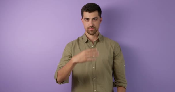 Young Handsoem Man Learning Body Language Education Close Portrait Lifestyle — стоковое видео
