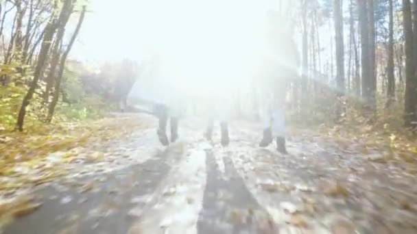 Familie Fericită Alergând Parc Ziua Însorită Toamnei Vacanță Familie Familie — Videoclip de stoc