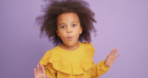 Naughty Adorable Cute Black Girl Makes Faces Child Girl Makes — Stock Video