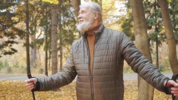 행복한 노인은 공원에서 시간을 보내는 즐깁니다 그것은 마법의 차있는 경이로운 — 비디오