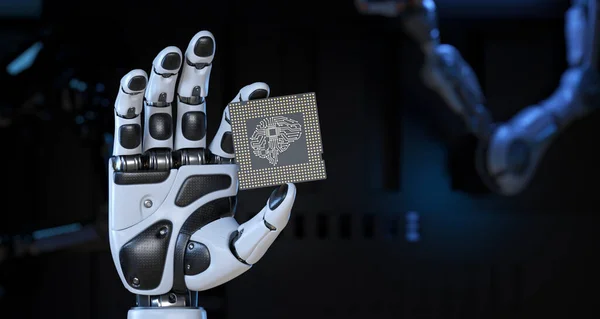 Robot Hand Holding Artificial Intelligence Computer Processor Unit Ilustración —  Fotos de Stock