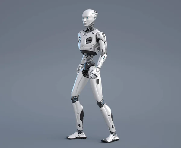 Robot Androide Posando Sobre Fondo Gris Ilustración — Foto de Stock