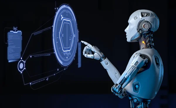 Robot Jobber Med Futuristisk Brukergrensesnitt Illustrasjon – stockfoto