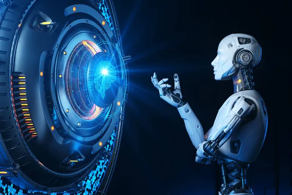 Человек Робот Разговаривающий Искусственным Интеллектом Концепция Иллюстрация — стоковое фото