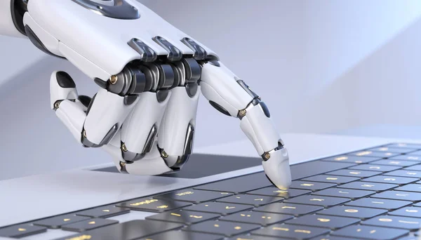 Hvit Robot Cyborg Hånd Presser Tastatur Laptop Illustrasjon – stockfoto