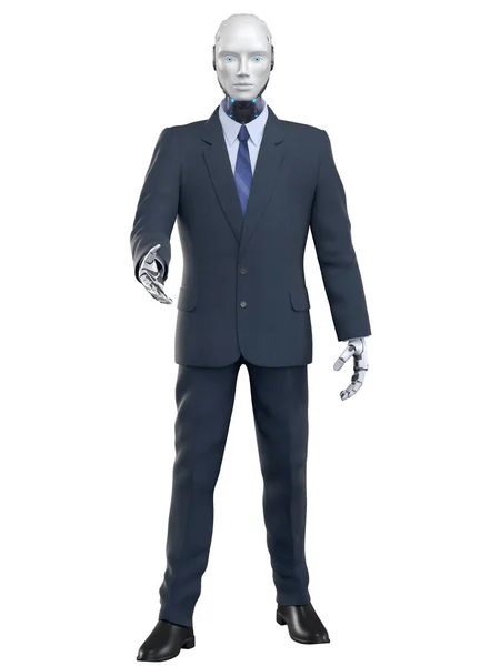 Robot Kostym Ger Honom Handen Isolerad Vit Bakgrund Illustration — Stockfoto