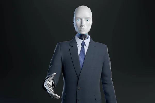 Robot in suit giving his hand. 3D illustration