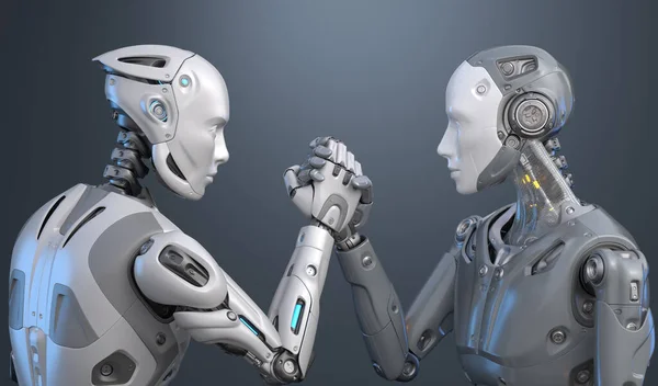 Emberi Mint Robotok Fogják Egymás Kezét Illusztráció — Stock Fotó