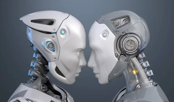 Mennesker Som Roboter Ser Hverandre Øynene Illustrasjon – stockfoto