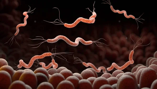 Spirillum Baktériumok Oka Gyomorfekély Vagy Bakteriális Hasmenés Csírafertőzés Illusztráció — Stock Fotó