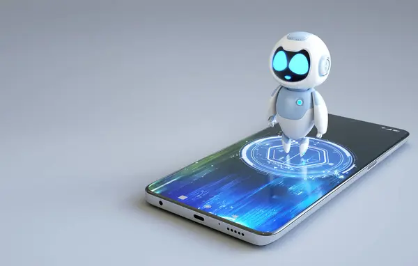 Cute robot. AI chat bot based on artificial intelligence and neural networks. 3D illustration