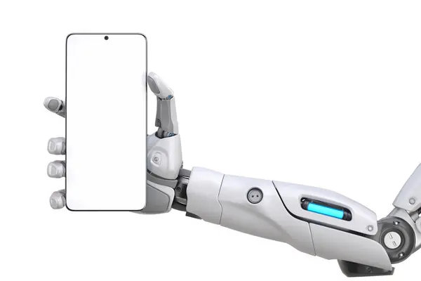 Futuristisk Android Robotarm Som Holder Smarttelefon Illustrasjon stockfoto