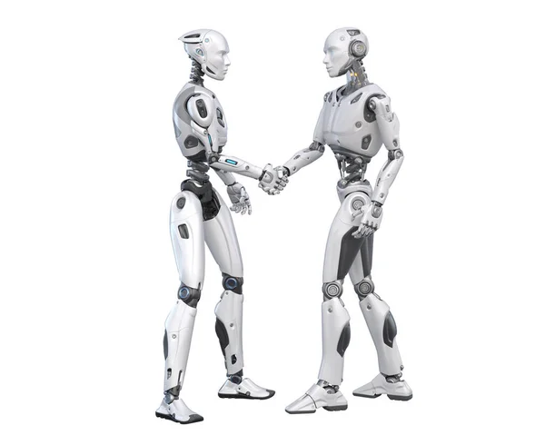 Humanoidní Roboti Navzájem Třesou Rukama Stock Obrázky