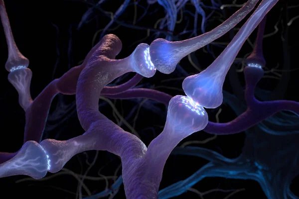Sinapsi Cellule Neuronali Inviano Segnali Chimici Elettrici Illustrazione Foto Stock Royalty Free