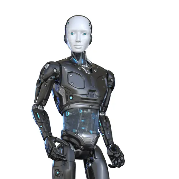 Mänsklig Som Robot Vit Bakgrund Illustration Stockbild