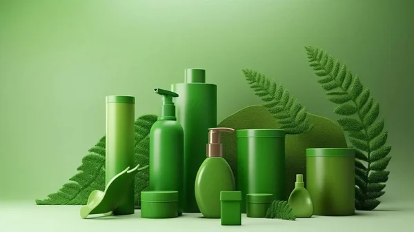 set of eco cosmetic containers on color background. Environmentally friendly and sustainable products